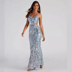 Glitzerndes Party-Midikleid mit V-Ausschnitt
