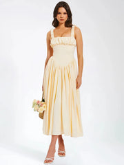 Satin-Midikleid mit eckigem Ausschnitt und Falten