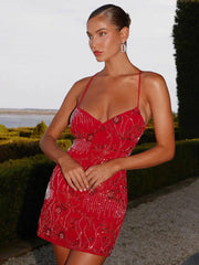 Pailletten Spaghetti Sparkle Club Bodycon-Kleid