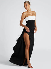 Patchwork-Trägerloses Maxikleid mit Schlitz, figurbetont