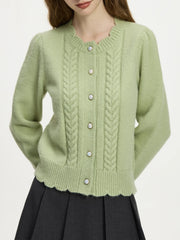 Strickjacke mit Rundhalsausschnitt und Spitze in Halbmondform