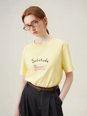 Bedrucktes Baumwoll-T-Shirt mit überschnittenen Ärmeln