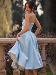 A-Linien-Midikleid mit Mesh-Trägern und offenem Rücken