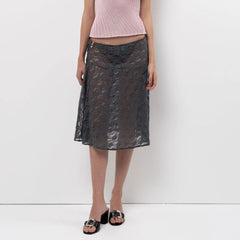 Boho-Midirock aus transparentem Mesh mit Blumenmuster