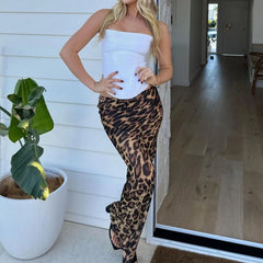 Leoparden-Bodycon-Maxirock aus transparentem Material