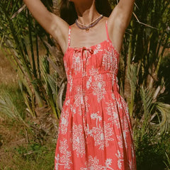 Schnürkleid mit Blumenmuster, Midi-Länge, Cami-Kleid für den Urlaub