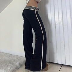 Gestreifte Patchwork-Bootcut-Hose