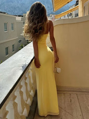 Spaghetti-gelbes ärmelloses Bodycon-Kleid