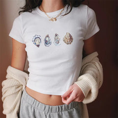Crop-T-Shirt mit Garnelenprint, schmal geschnitten