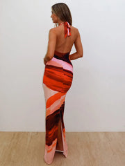 Neckholder-Kleid mit tiefem V-Ausschnitt, Schnürung, ärmellos und rückenfrei – perfekt für den Urlaub