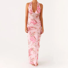 Spaghettiträger-Maxikleid mit schmaler Silhouette und Blumenmuster