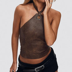 Braunes Retro-Crop-Top mit Schnürung