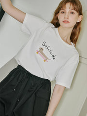 Bedrucktes Baumwoll-T-Shirt mit überschnittenen Ärmeln