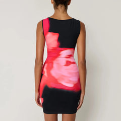 Ärmelloses Minikleid mit Batikmuster und Rundhalsausschnitt