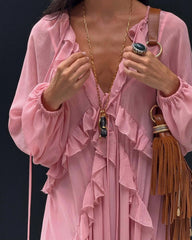Rüschenkleid aus Chiffon mit langen Ärmeln