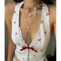 Kirschmuster-Crop-Top mit V-Ausschnitt