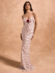 Maxikleid mit Rosenträgern und Polka-Dots