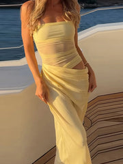 Mesh-Halter-Kleid mit rückenfreiem, figurbetontem Midikleid