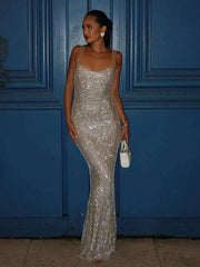 Glitzerndes Spaghetti-Bodycon-Maxikleid
