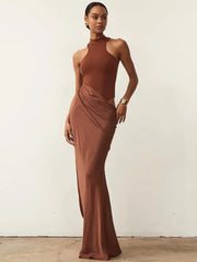 Ärmelloses, einfarbiges, rückenfreies, langes Bodycon-Kleid