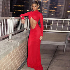 Rotes Maxikleid mit Raffungen und Cut-outs