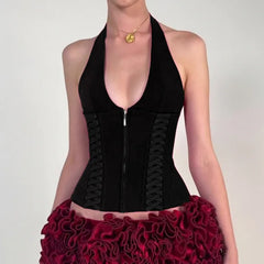 Rotes Gyaru-Korsett-Crop-Top