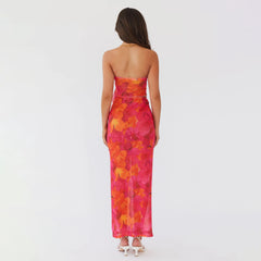 Zweiteiliges Set mit floralem Bandeau-Bodycon-Rock
