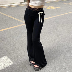 Yogahose mit Schleife und Spitzeneinsatz
