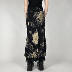 Vintage-Rock mit Blumenmuster, A-Linie, mittelhoher Bund