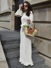 Plissiertes Maxikleid aus wellenförmigem Strickspitze
