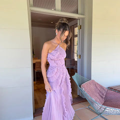 Plissiertes Neckholderkleid mit Lotusblumenmuster