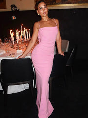 Einfarbiges Spaghetti-Bodycon-Abendclubkleid