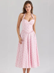 Geblümtes, trägerloses A-Linien-Midikleid