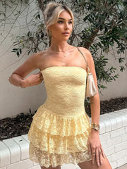 Spitzen-Trägerloses, plissiertes, figurbetontes Kleid