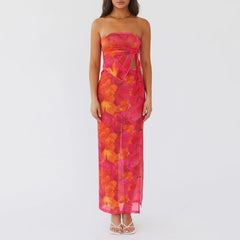 Zweiteiliges Set mit floralem Bandeau-Bodycon-Rock