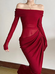 Partykleid mit Mesh-Patchwork, Raffungen und Schlitz
