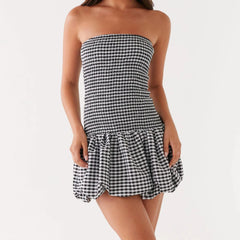 Kariertes, trägerloses Mini-Bodycon-Kleid