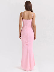 Ärmelloses Abendkleid mit Schleife und Spaghettiträgern