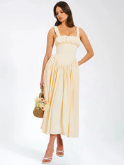 Satin-Midikleid mit eckigem Ausschnitt und Falten