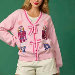Glitzernder Pailletten-Cardigan mit V-Ausschnitt und Schleifenknopf