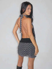 Minikleid mit Polka-Dot-Patchwork-Halterkleid