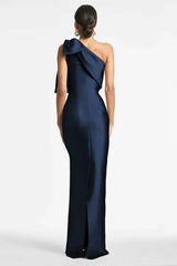 Elegantes langes dunkelblaues Meerjungfrauen-Abendkleid mit Schleife
