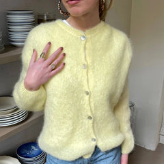 Puffiger, offener Strickcardigan mit Knopfleiste