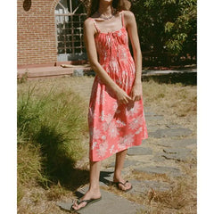 Schnürkleid mit Blumenmuster, Midi-Länge, Cami-Kleid für den Urlaub