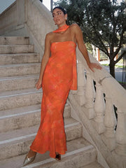Trägerloses Maxikleid mit Mesh-Print