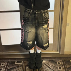 Gestreifte, lockere Jeansshorts