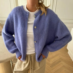 Einreihiger, einreihiger Cardigan mit Rundhalsausschnitt