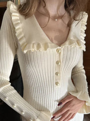 Rüschen-Maxikleid im Retro-Stil, schmal geschnitten, gestrickt