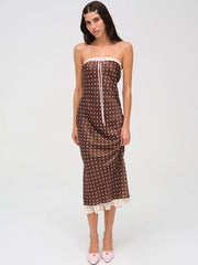 Trägerloses Midikleid aus Spitze mit Polka-Dots