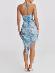 Rüschenkleid mit Blumenmuster, Midi-Länge